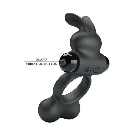 PRETTY LOVE - ANILLO VIBRADOR PARA PENE CON ESTIMULADOR DE CONEJITO 10 FUNCIONES NEGRO