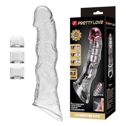 PRETTY LOVE - FUNDA EXTENSORA PARA PENE AJUSTABLE 28 CM Ø 4,5 CM COLOR TRANSPARENTE