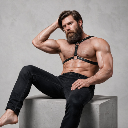 FETISH SUBMISSIVE ATTITUDE - ARNÉS ECOPIEL PECHO CON DOBLE SUJECIÓN Y TACHUELAS HOMBRE