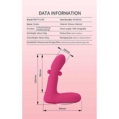PRETTY LOVE - DUDEN VIBRADOR DE SILICONA RECARGABLE 12 MODOS DE VIBRACIÓN Y 3 MODOS DE BALANCEO ROSA