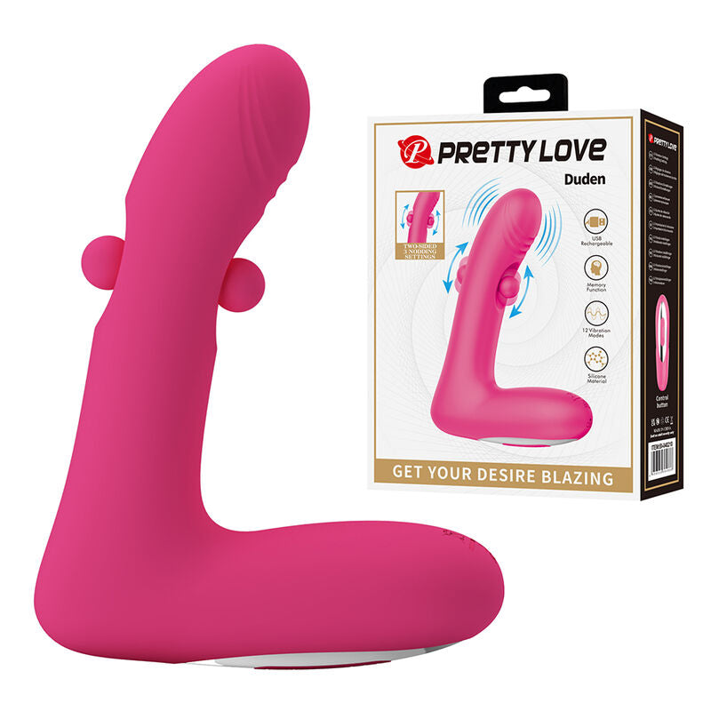 PRETTY LOVE - DUDEN VIBRADOR DE SILICONA RECARGABLE 12 MODOS DE VIBRACIÓN Y 3 MODOS DE BALANCEO ROSA