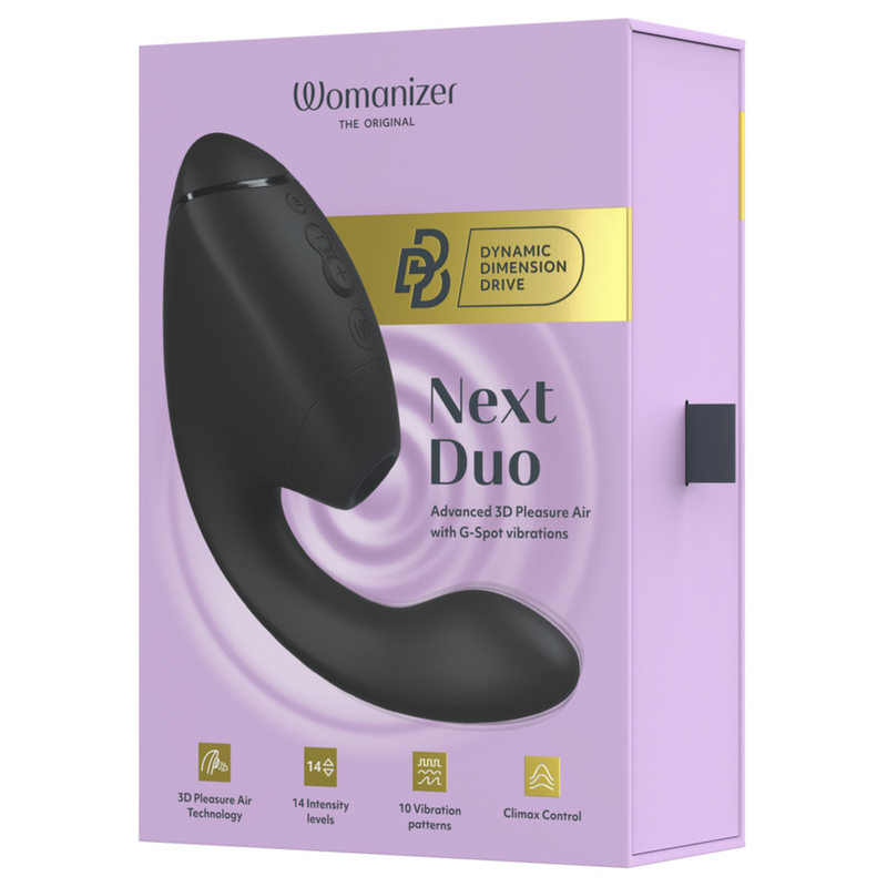 WOMANIZER - DUO NEXT ESTIMULADOR VIBRADOR DUPLO CLITÓRIS E PONTO G PRETO