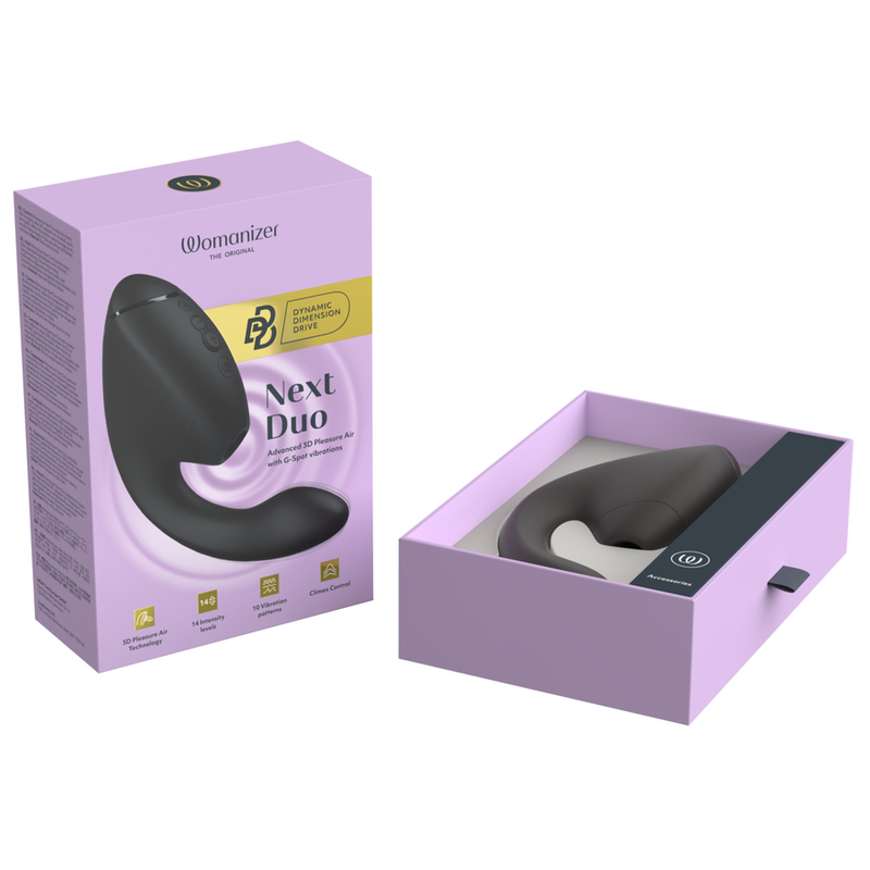 WOMANIZER - DUO NEXT ESTIMULADOR VIBRADOR DUPLO CLITÓRIS E PONTO G PRETO