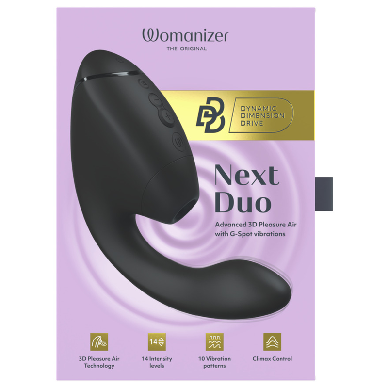WOMANIZER - DUO NEXT ESTIMULADOR VIBRADOR DUPLO CLITÓRIS E PONTO G PRETO