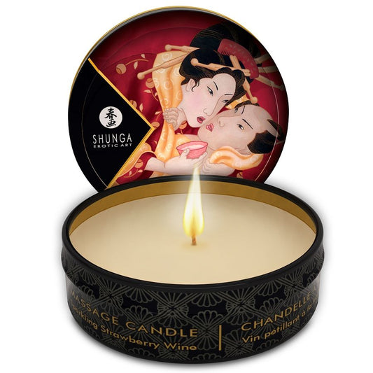 SHUNGA - MINI CARESS BY CANDELIGHT STRAWBERRY AND SPARKLING CAVA MASSAGE CANDLE 30 ML