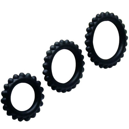 BALL - TITAN SET 3 PCS COCK RING BLACK 2.8 + 2.4 + 1.9 CM