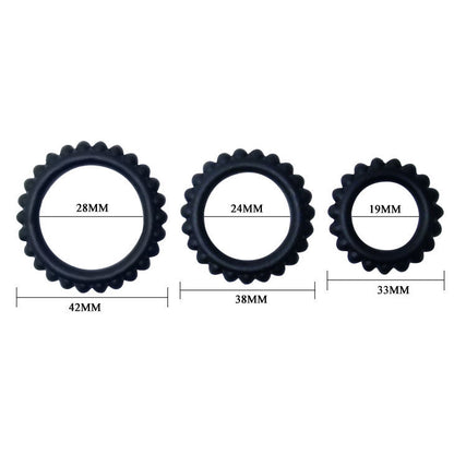 BALL - TITAN SET 3 PCS COCK RING BLACK 2.8 + 2.4 + 1.9 CM