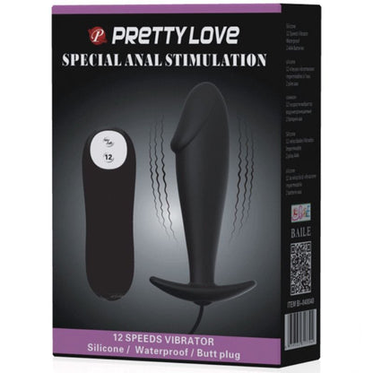 PRETTY LOVE - SILICONE ANAL PLUG PENIS SHAPE WITH 12 VIBRATION MODES BLACK