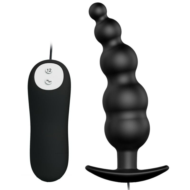 PRETTY LOVE - SILICONE ANAL PLUG WITH EXTRA STIMULATION AND 12 VIBRATION MODES, BLACK, REMOTE CONTROL