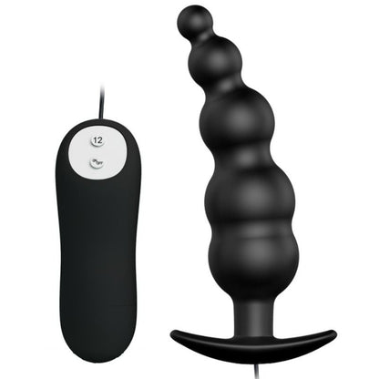 PRETTY LOVE - SILICONE ANAL PLUG WITH EXTRA STIMULATION AND 12 VIBRATION MODES, BLACK, REMOTE CONTROL