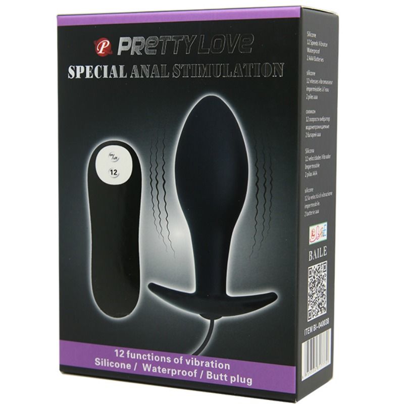 PRETTY LOVE - ANCHOR SHAPED SILICONE ANAL PLUG 12 VIBRATION MODES BLACK