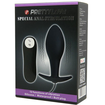 PRETTY LOVE - ANCHOR SHAPED SILICONE ANAL PLUG 12 VIBRATION MODES BLACK