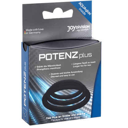 JOYDIVISION POTENZDUO - PLUS PACK 3 SVART PENISRINGAR - S, M, L