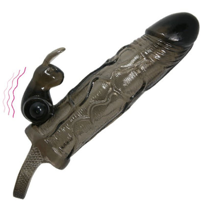 DANCE - BRAVE MAN REALISTIC PENIS SLEEVE WITH RABBIT 16.5 CM BLACK