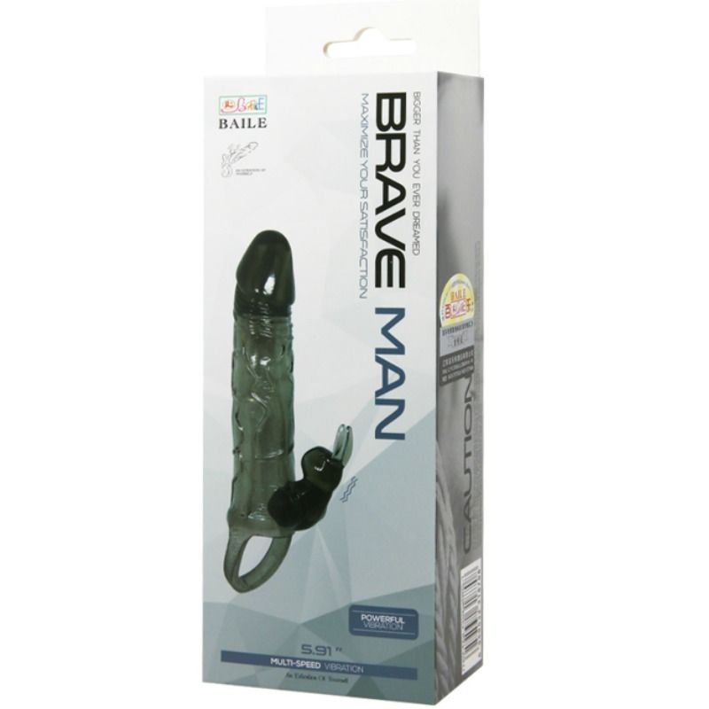 BAILE - BRAVE MAN FUNDA REALÍSTICA PENE CON RABBIT 16.5 CM NEGRO
