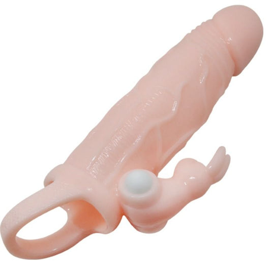 DANCE - BRAVE MAN PENIS SLEEVE WITH RABBIT VIBRATOR 16.5 CM NATURAL