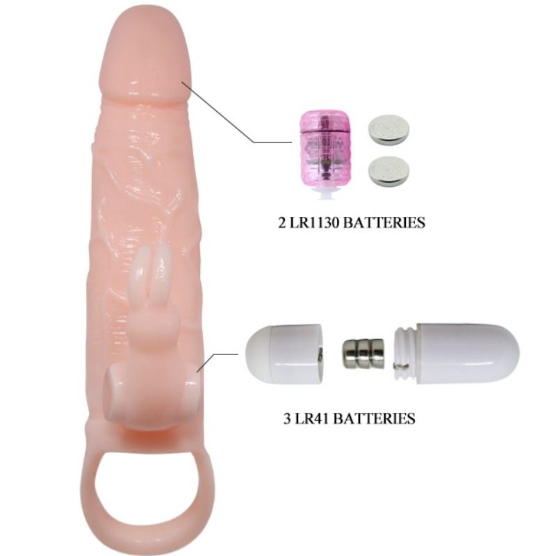 DANCE - BRAVE MAN PENIS SLEEVE WITH RABBIT VIBRATOR 16.5 CM NATURAL
