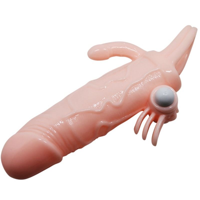 BAILE - BRAVE MAN FUNDA PENE ANAL Y CLÍTORIS VIBRADOR 16.5 CM NATURAL