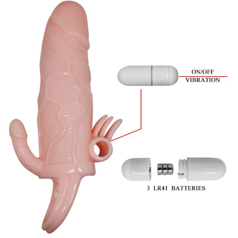 DANCE - BRAVE MAN ANAL AND CLITORIS VIBRATING PENIS SLEEVE 16.5 CM NATURAL