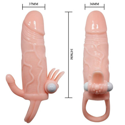 BAILE - BRAVE MAN FUNDA PENE ANAL Y CLÍTORIS VIBRADOR 16.5 CM NATURAL
