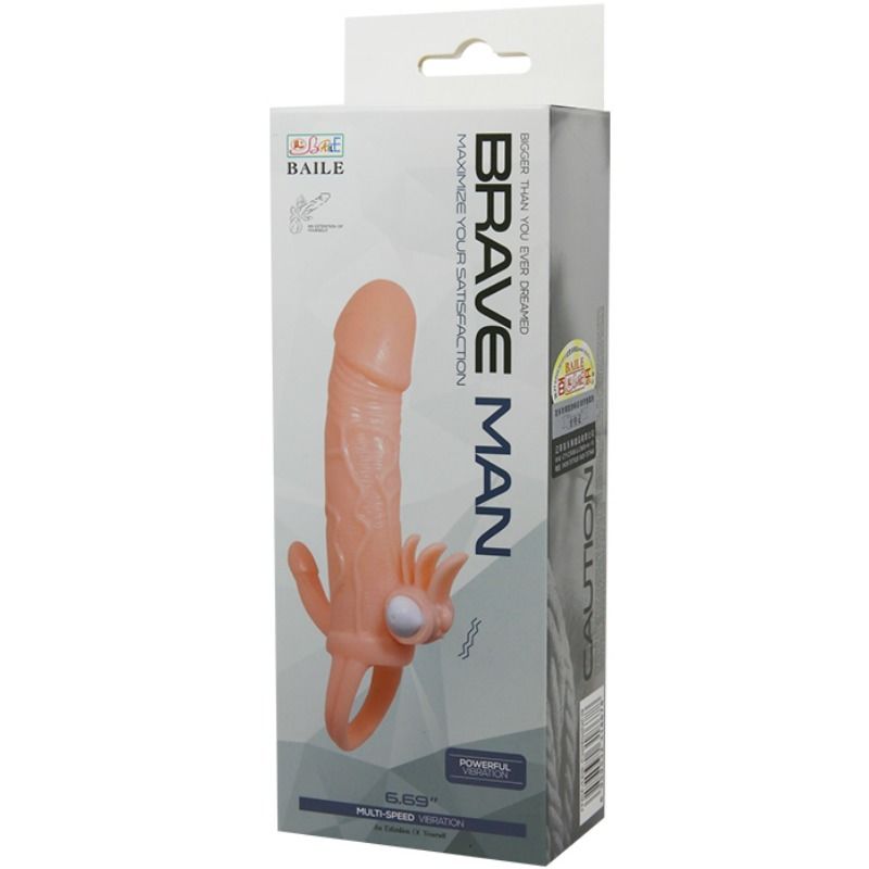 DANCE - BRAVE MAN ANAL AND CLITORIS VIBRATING PENIS SLEEVE 16.5 CM NATURAL