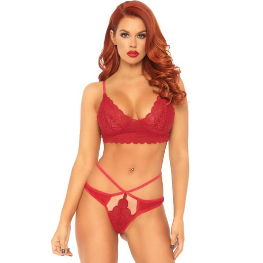 LEG AVENUE - 2-PIECE SET WITH DOUBLE STRAP THONG M/L RED