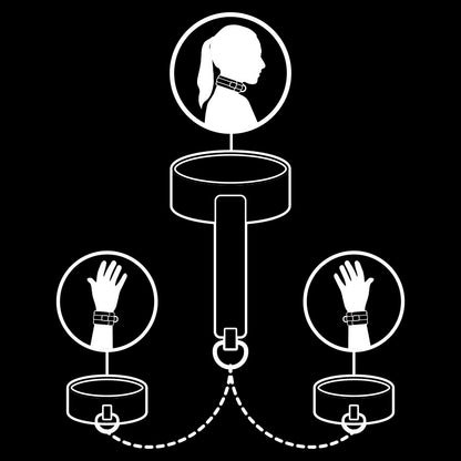 FETISH SUBMISSIVE - COLLAR Y ESPOSAS CUERO VEGANO CON FORRO DE NEOPRENO