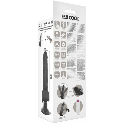 BASECOCK - BLACK REMOTE CONTROL REALISTIC VIBRATOR WITH TESTICLES 19.5 CM -OR- 4 CM
