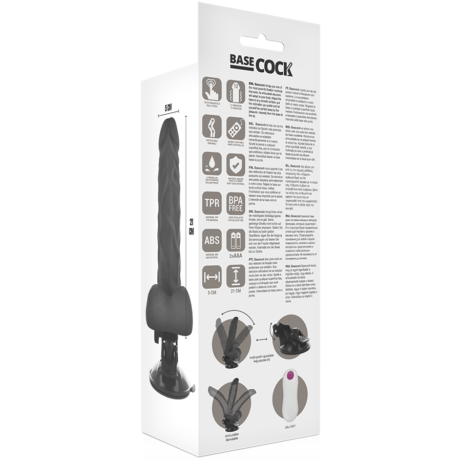 BASECOCK - ARTICULABLE REALISTIC VIBRATOR REMOTE CONTROL BLACK 21 CM -OR- 5 CM