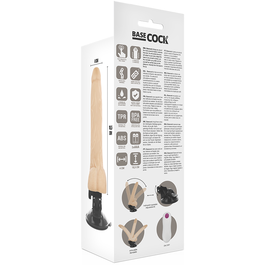 BASECOCK - ARTICULABLE REALISTIC VIBRATOR NATURAL REMOTE CONTROL 18.5 CM -O- 4 CM