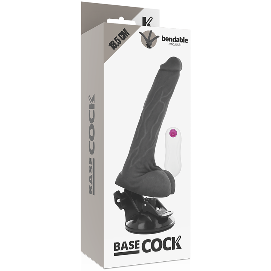 BASECOCK - ARTICULABLE REALISTIC VIBRATOR REMOTE CONTROL BLACK 18.5 CM -O- 4 CM