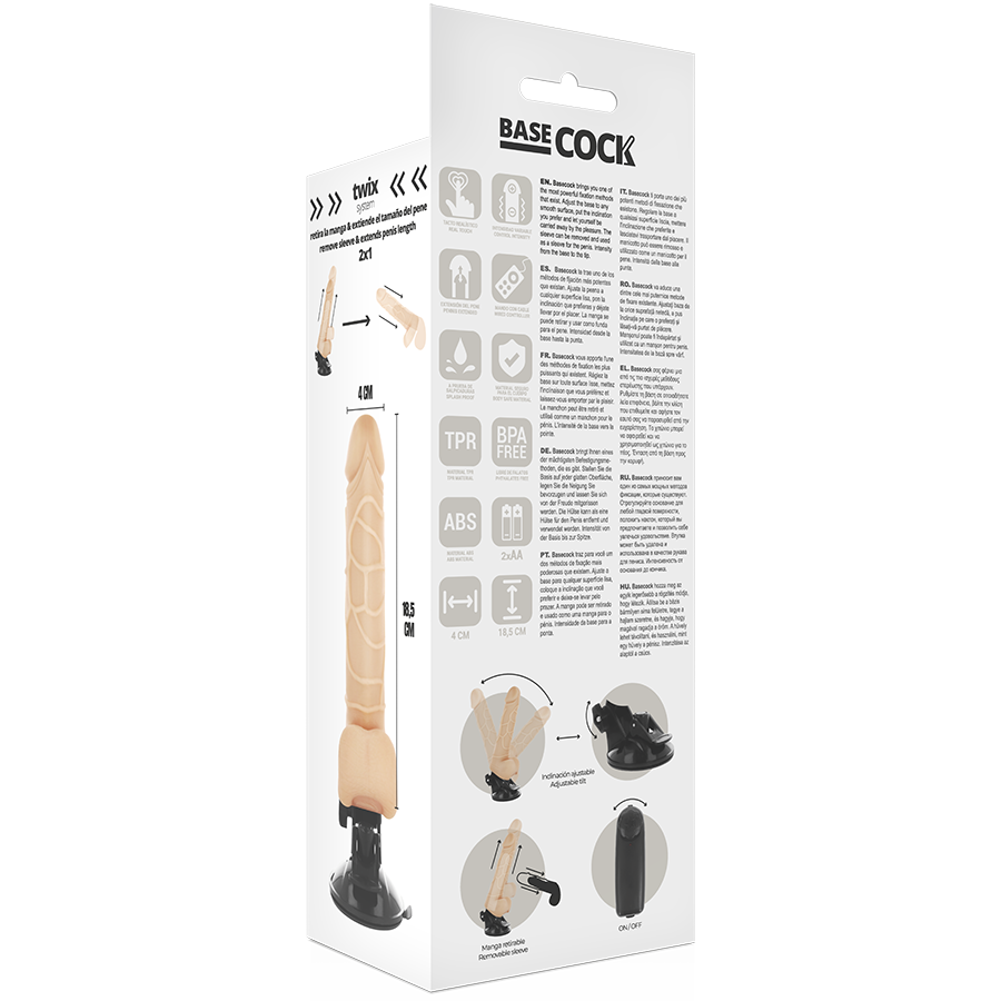 BASECOCK - VIBRADOR REALÍSTICO CONTROL REMOTO NATURAL 18.5 CM -O- 4CM
