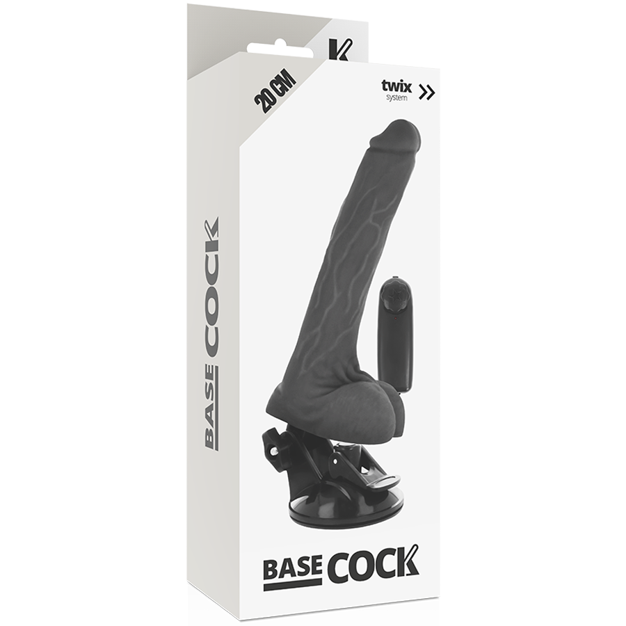 BASECOCK - BLACK REMOTE CONTROL REALISTIC VIBRATOR WITH TESTICLES 20 CM -OR- 4 CM