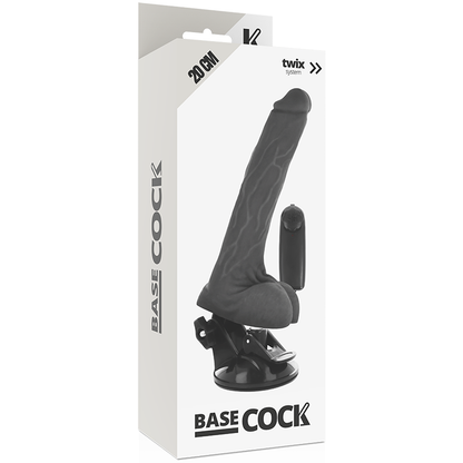 BASECOCK - BLACK REMOTE CONTROL REALISTIC VIBRATOR WITH TESTICLES 20 CM -OR- 4 CM