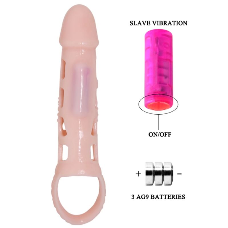 DANCE - VIBRATING PENIS EXTENDER SLEEVE WITH NATURAL STRAP 13.5 CM