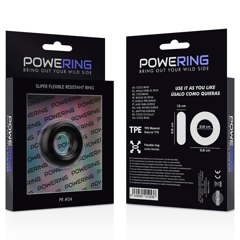 Powering - Anel de pênis super flexível e resistente 3,8 cm de preto preto