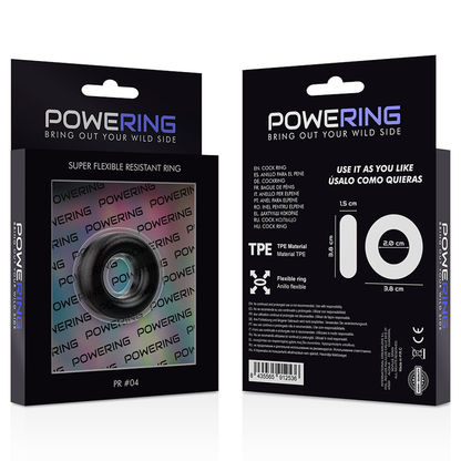 Powering - Anel de pênis super flexível e resistente 3,8 cm de preto preto