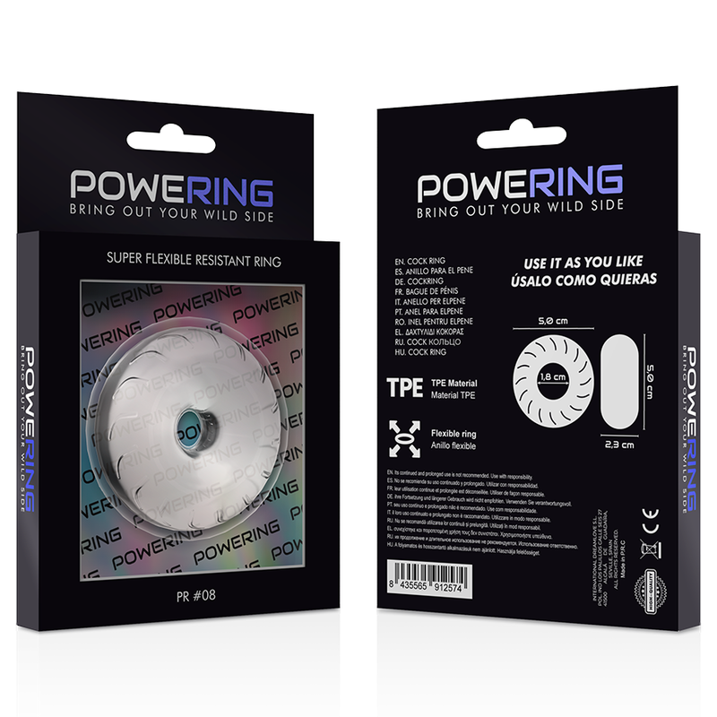 Powering - Anel de pênis super flexível e resistente 5cm pr08 claro