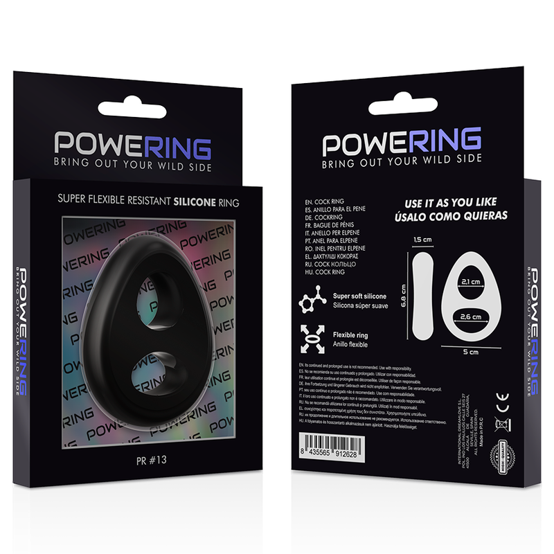 POWER - SUPER FLEXIBEL OCH RESISTENT PENIS OCH TESTIKEL RING PR13 SVART