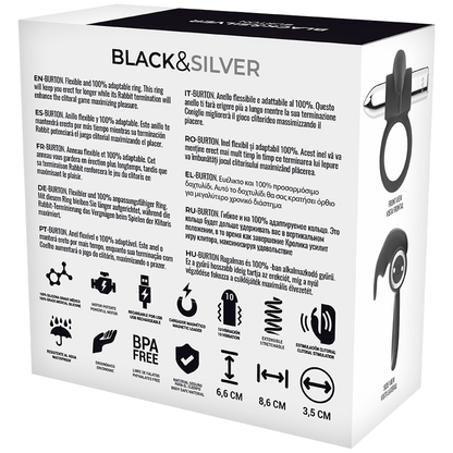 BLACK&SILVER - BURTON ANILLO RECARGABLE 10 MODOS VIBRACIÓN