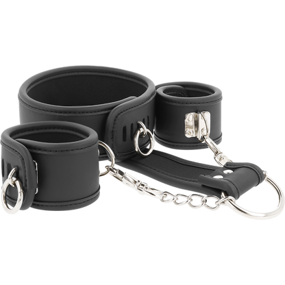 FETISH SUBMISSIVE - COLLAR Y ESPOSAS CUERO VEGANO CON FORRO DE NEOPRENO