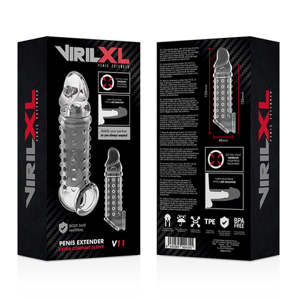 VIRILXL - EXTENSIÓN Y FUNDA DE PENE V11 TRANSPARENTE