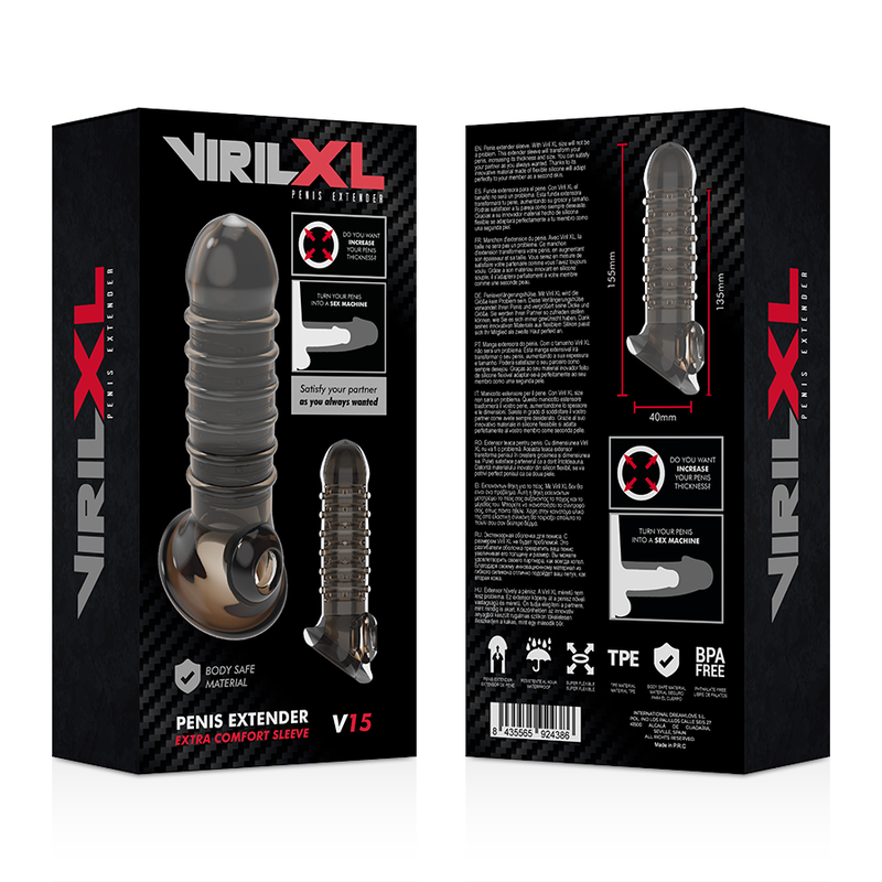 VIRILXL - EXTENSIÓN Y FUNDA DE PENE V15 NEGRO