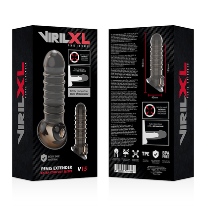 VIRILXL - EXTENSIÓN Y FUNDA DE PENE V15 NEGRO