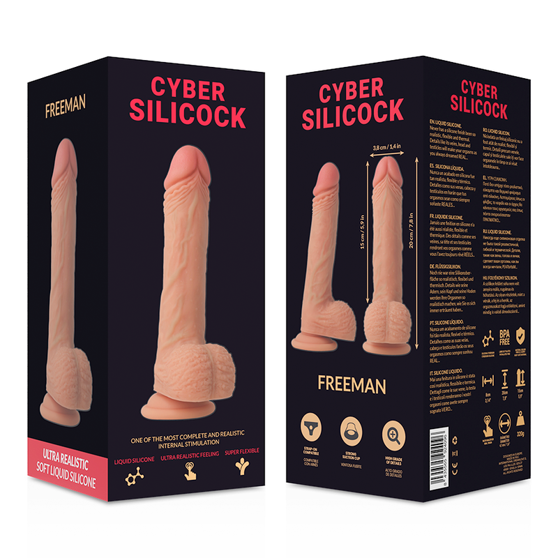 CYBER SILICOCK - FREEMAN REALÍSTICO SILICONA LÍQUIDA 20 CM -O- 3.8 CM
