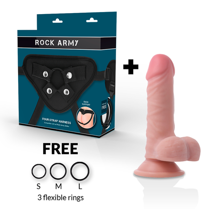 ROCKARMY - HARNESS + DUAL DENSITY PANZER REALISTIC DILDO 17 CM -O- 4.46 CM