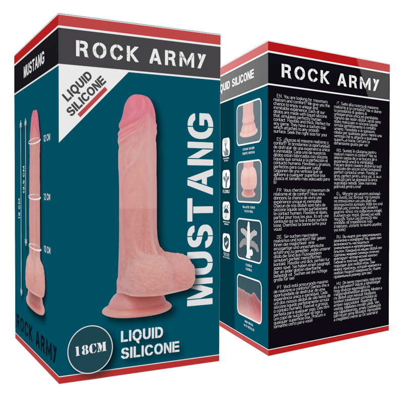 ROCKARMY - ARNÉS + LIQUID SILICONE DILDO PREMIUM MUSTANG 18 CM -O- 4.14 CM