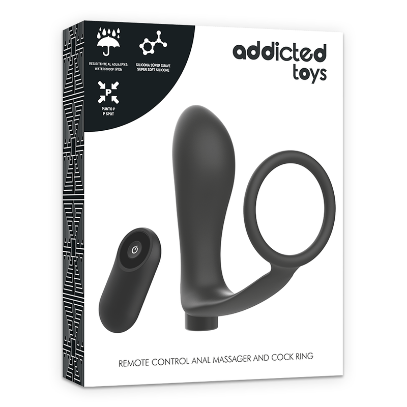 ADDICTED TOYS - ANELLA PENIS AMB PLUG ANAL CONTROL REMOT NEGRE RECARREGABLE