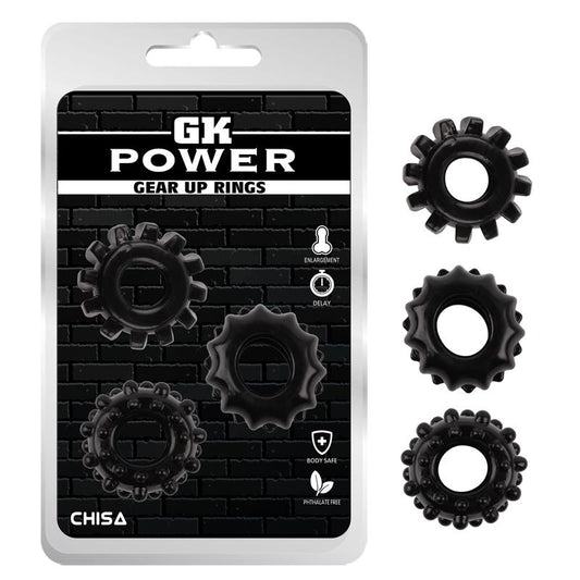 CHISA - KIT 3 ANILLOS PENE GEAR UP NEGRO