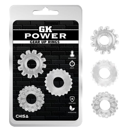 CHISA - KIT 3 ANILLOS PENE GEAR UP TRANSPARENTE